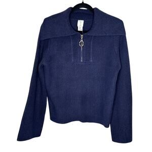 Joie NWT Women's Midnight Blue Quarter Zip Large Collar Ribbed Knit Sweater L